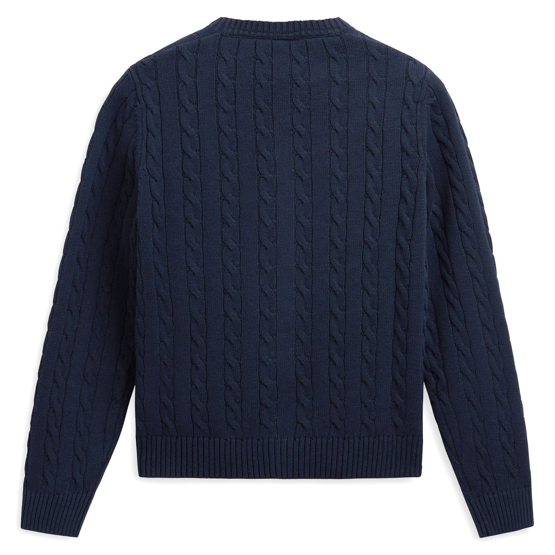 Gilet classique en maille torsadée bleu pour femme, coupe régulière main