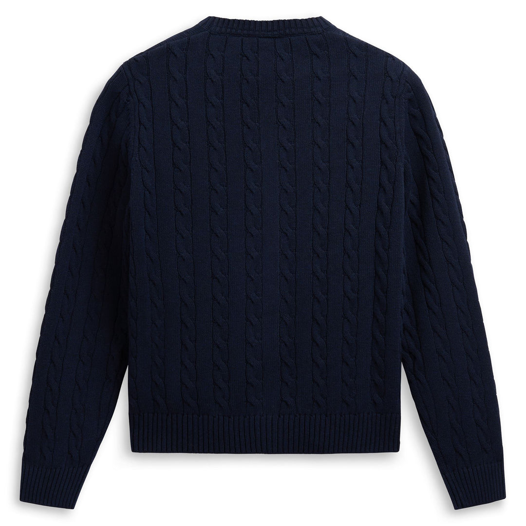 Cardigan classico in maglia a trecce blu da donna, vestibilità regolare main