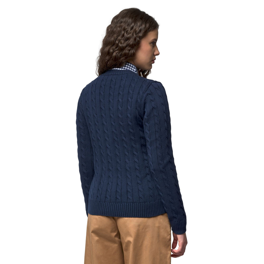 Gilet classique en maille torsadée bleu pour femme, coupe régulière main