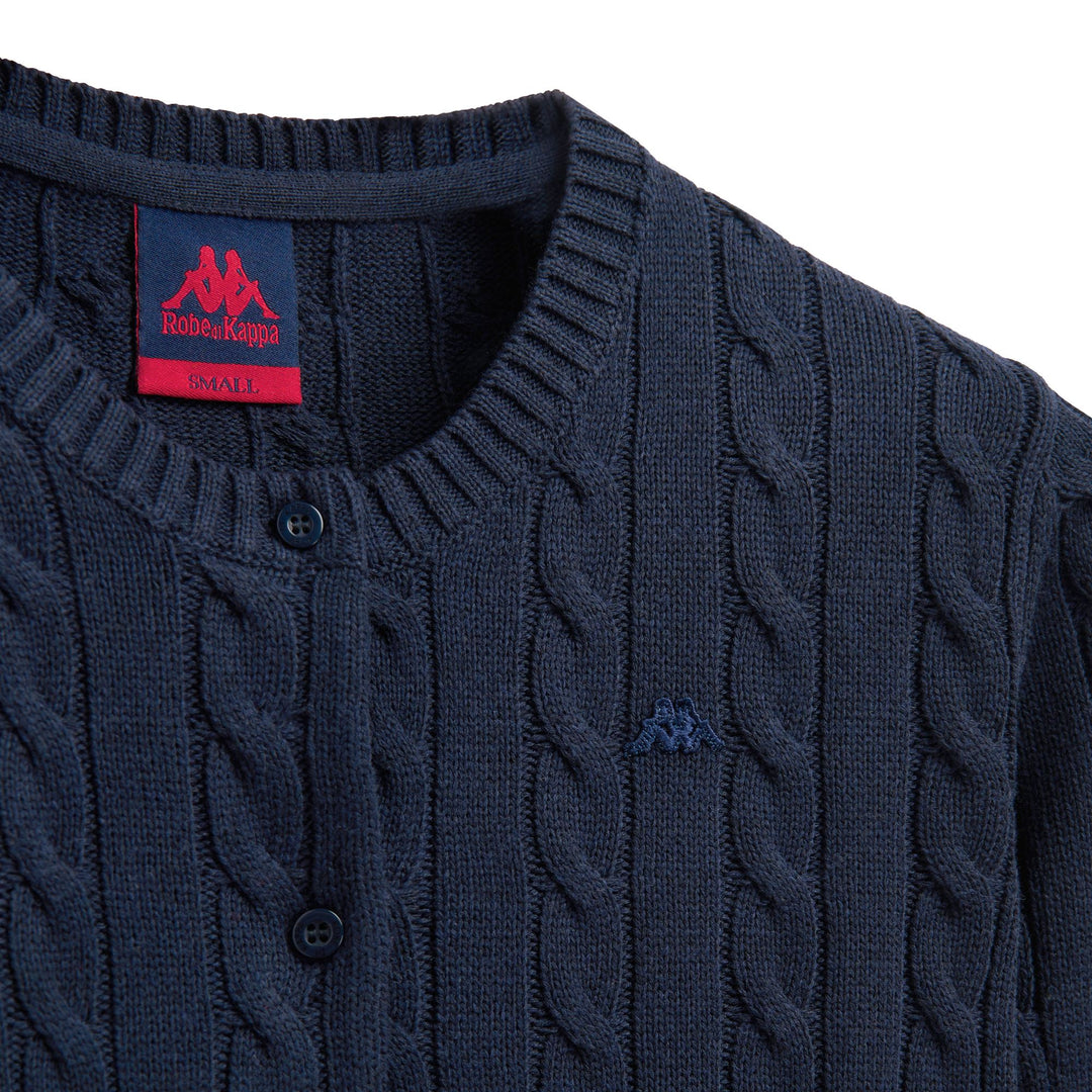 Gilet classique en maille torsadée bleu pour femme, coupe régulière main