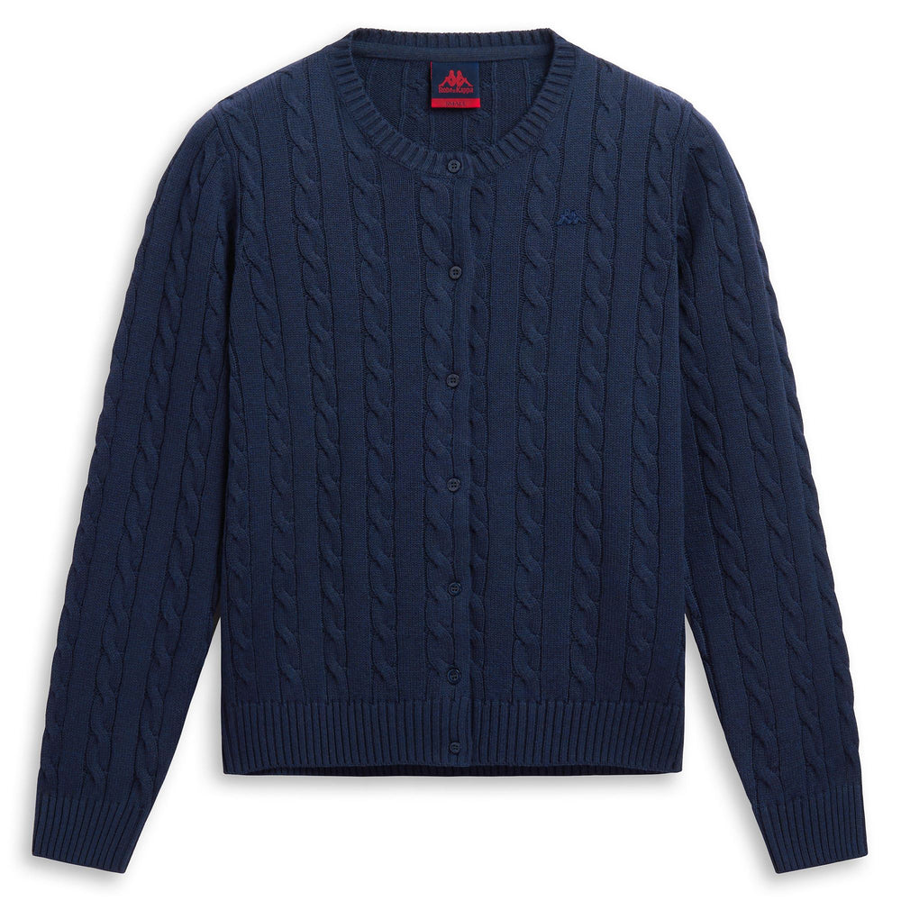 Gilet classique en maille torsadée bleu pour femme, coupe régulière 02