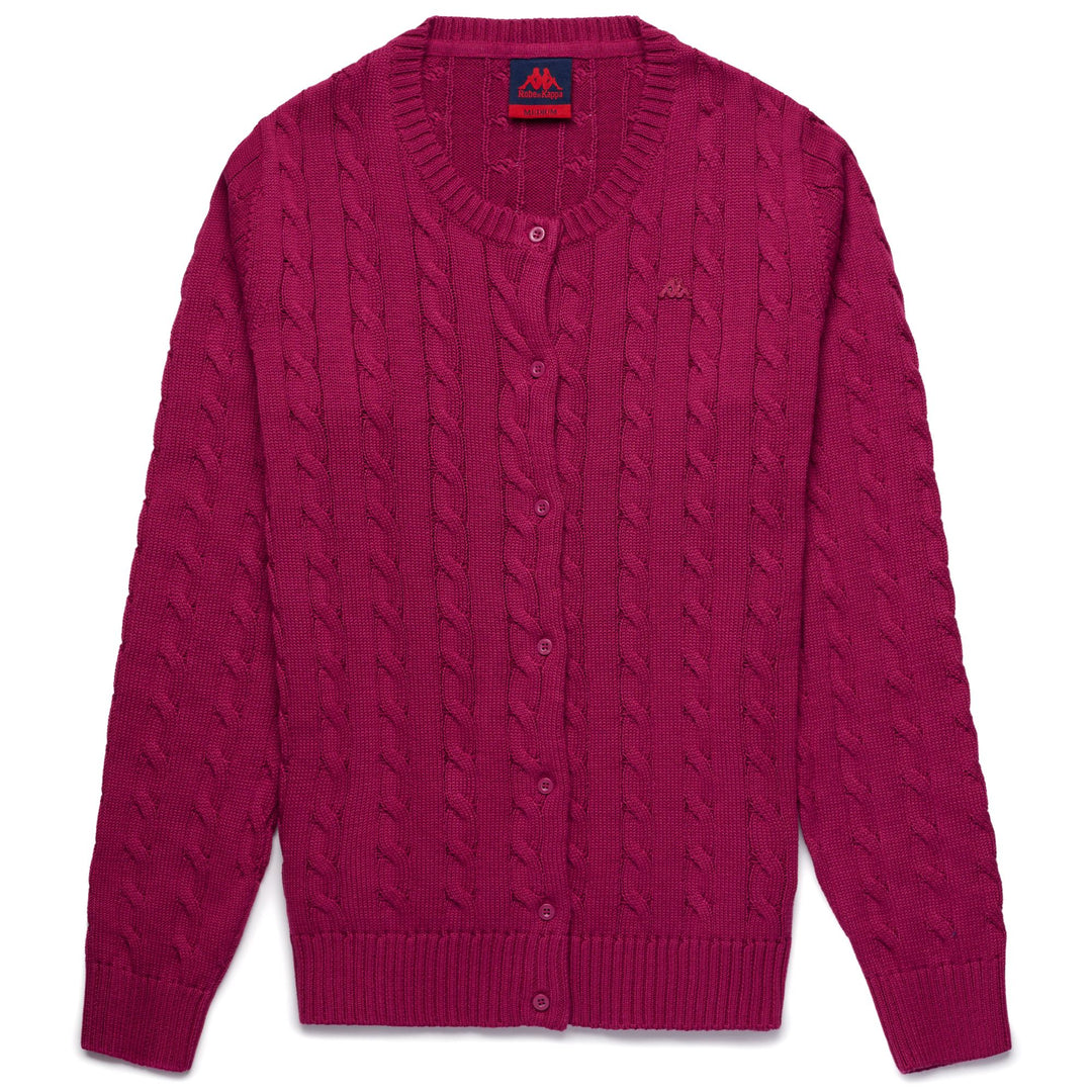 Cárdigan de algodón trenzado con cuello redondo para mujer en color violeta 01