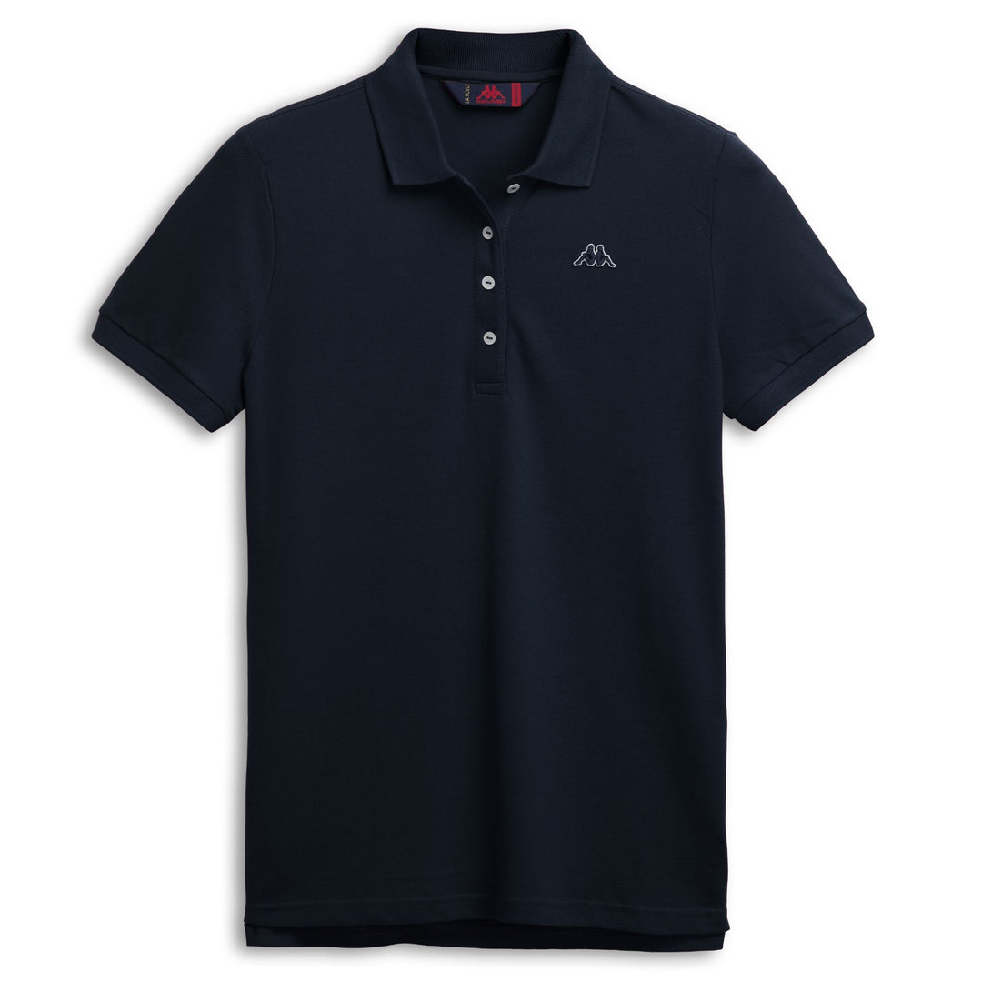 Polo bleu pour femme, coupe classique, en piqué stretch. 01