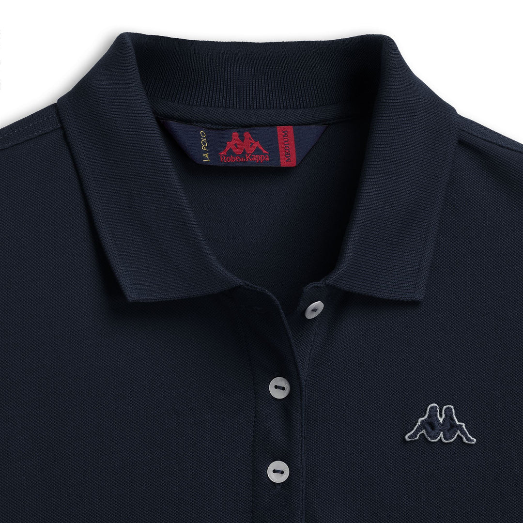 Polo bleu pour femme, coupe classique, en piqué stretch. main