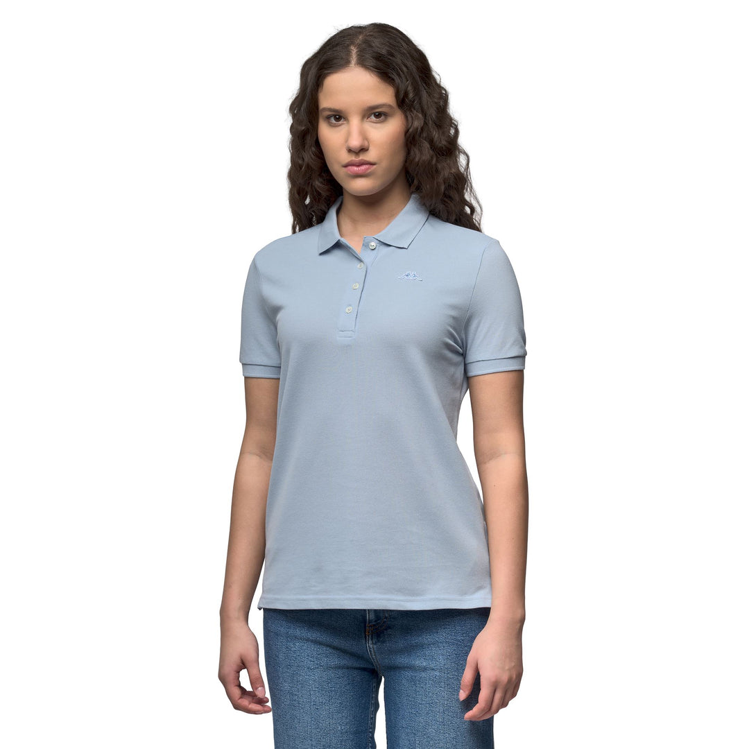 Polo bleu pour femme, coupe classique, en piqué stretch décontracté 01