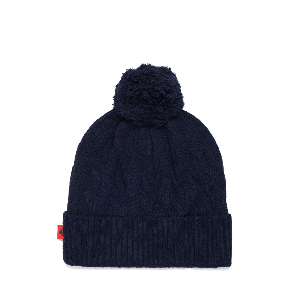Gorro clásico de punto trenzado azul marino para mujer con pompón 02