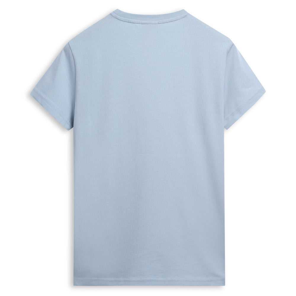 T-shirt bleu en coton pour femme, coupe classique décontractée 02