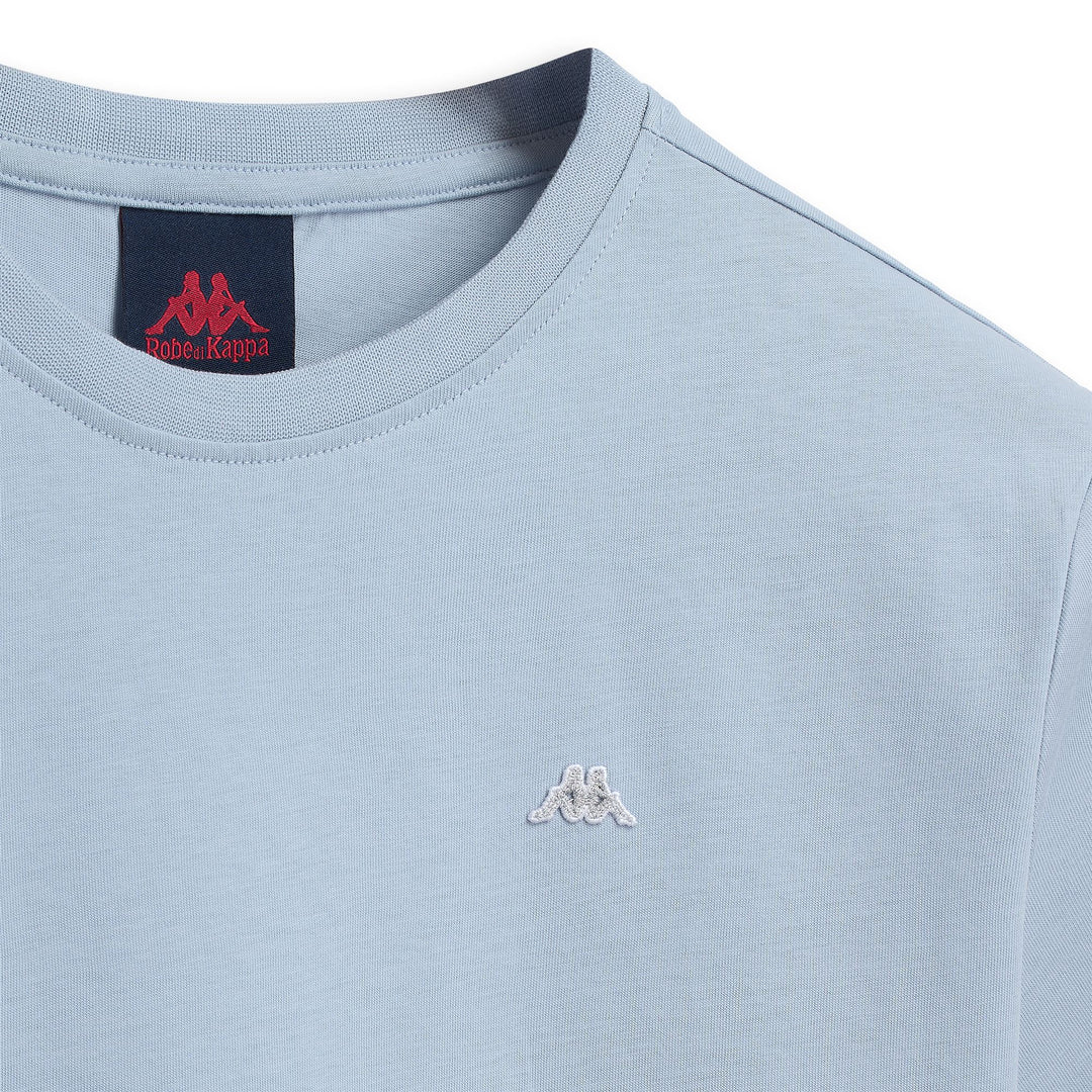 T-shirt bleu en coton pour femme, coupe classique décontractée main