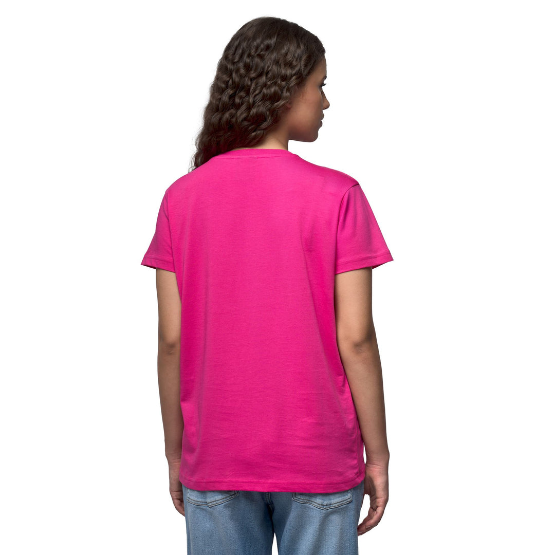 T-shirt en coton fuchsia pour femme, coupe classique régulière main
