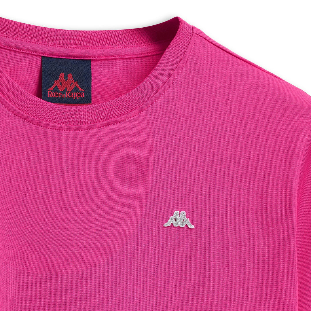 T-shirt en coton fuchsia pour femme, coupe classique régulière main