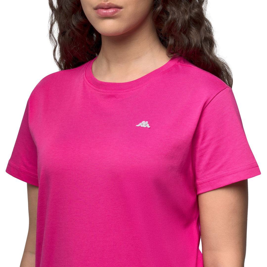 T-shirt en coton fuchsia pour femme, coupe classique régulière main