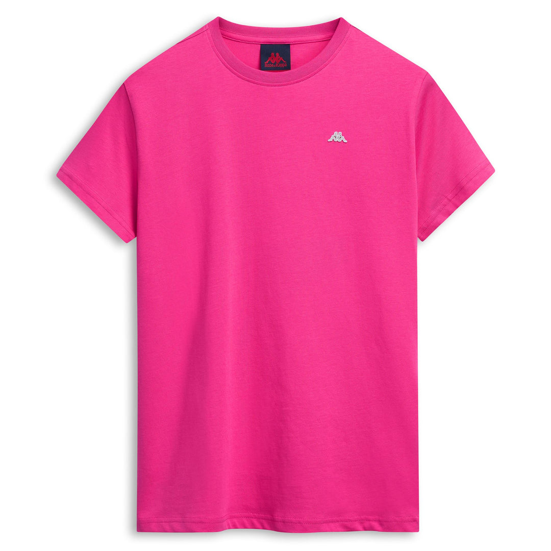 T-shirt en coton fuchsia pour femme, coupe classique régulière main