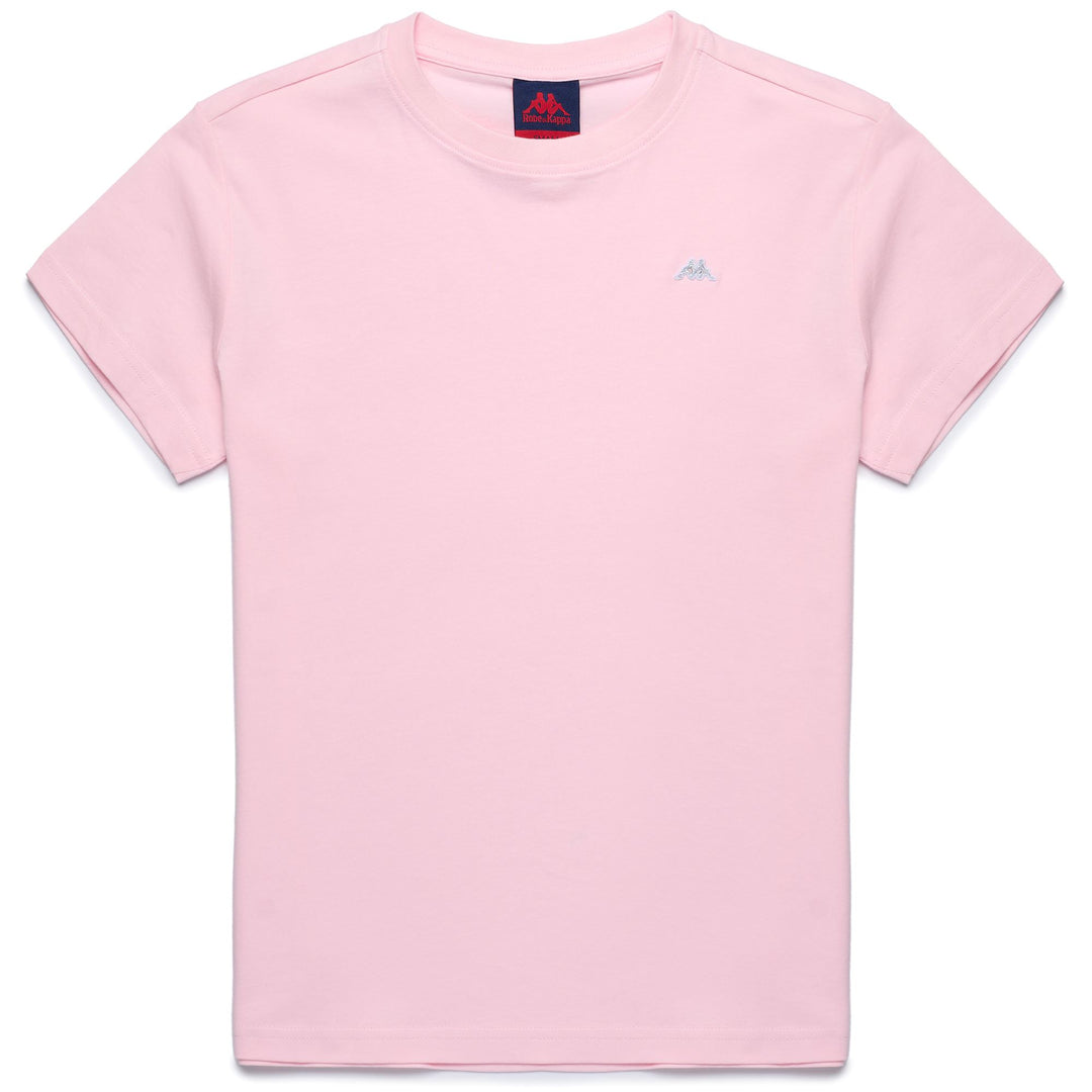 T-Shirt Classica in Cotone Rosa Rossa Donna con Patch Omini 01