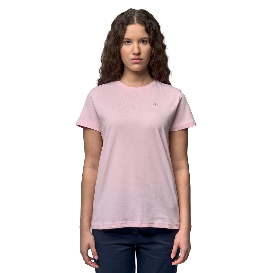 T-shirt rose pour femme, coupe classique, en coton décontracté 01