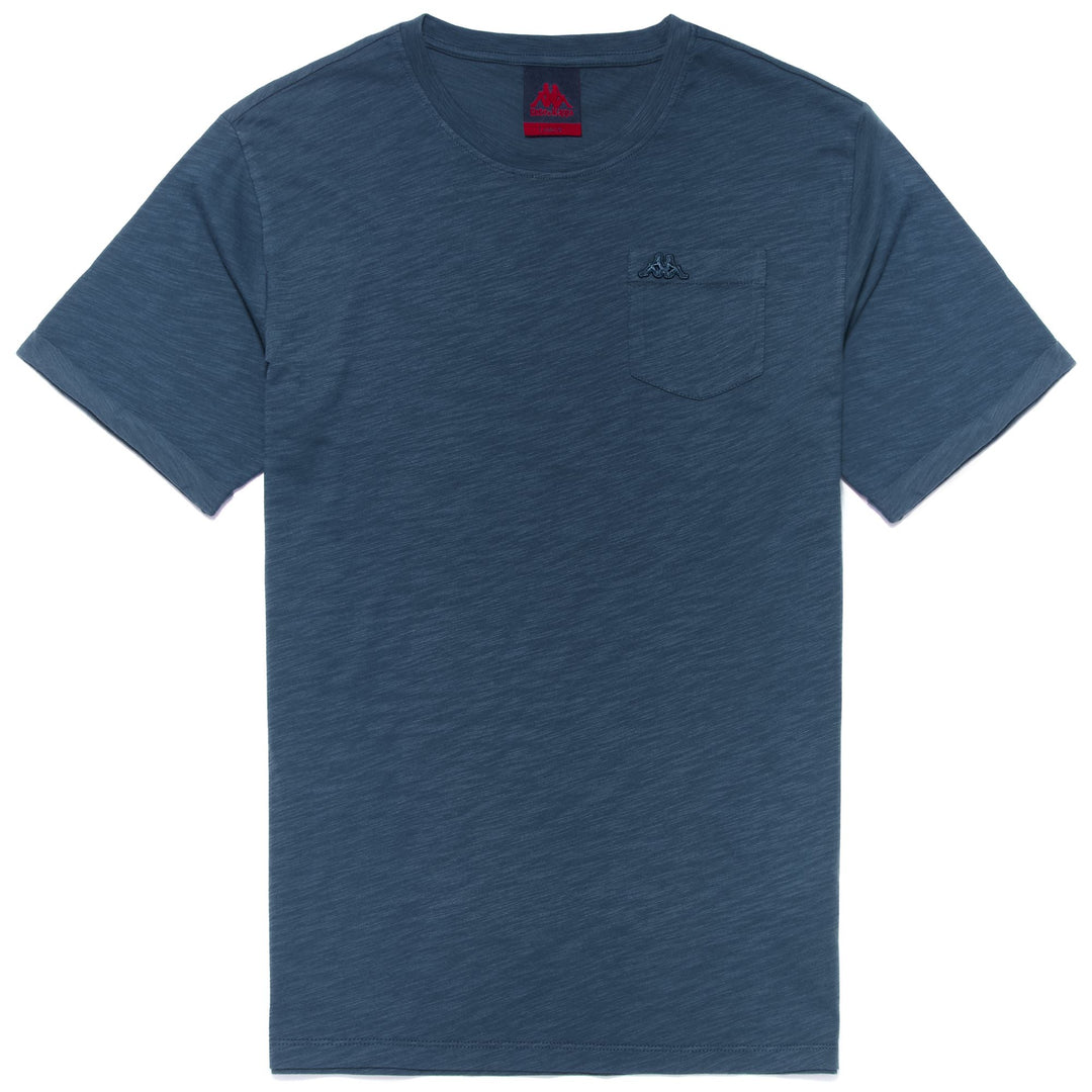 Camiseta clásica de algodón entallada azul mayólica para hombre 01