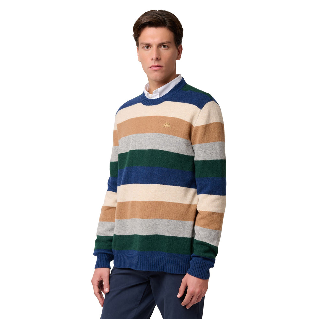 Blue Multicolor Men's Slim Fit Wool Pullover Sweater 01