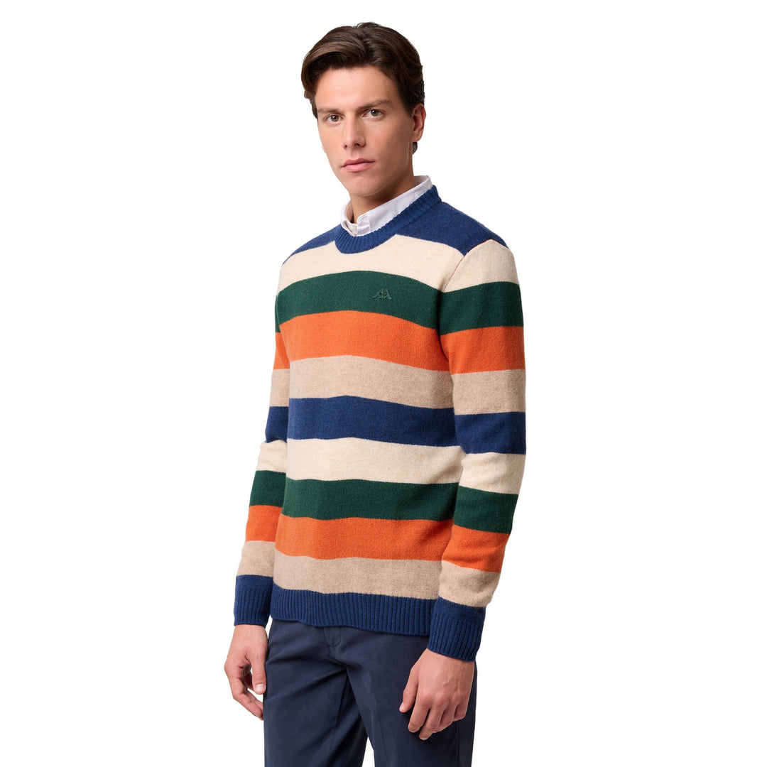 Suéter de punto de lana de cordero a rayas multicolor para hombre azul main