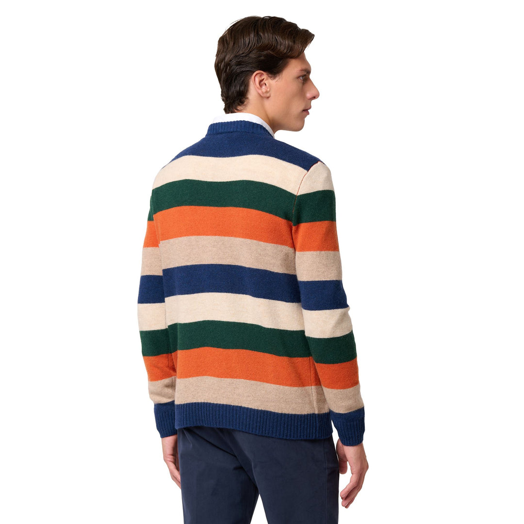 Suéter de punto de lana de cordero a rayas multicolor para hombre azul main