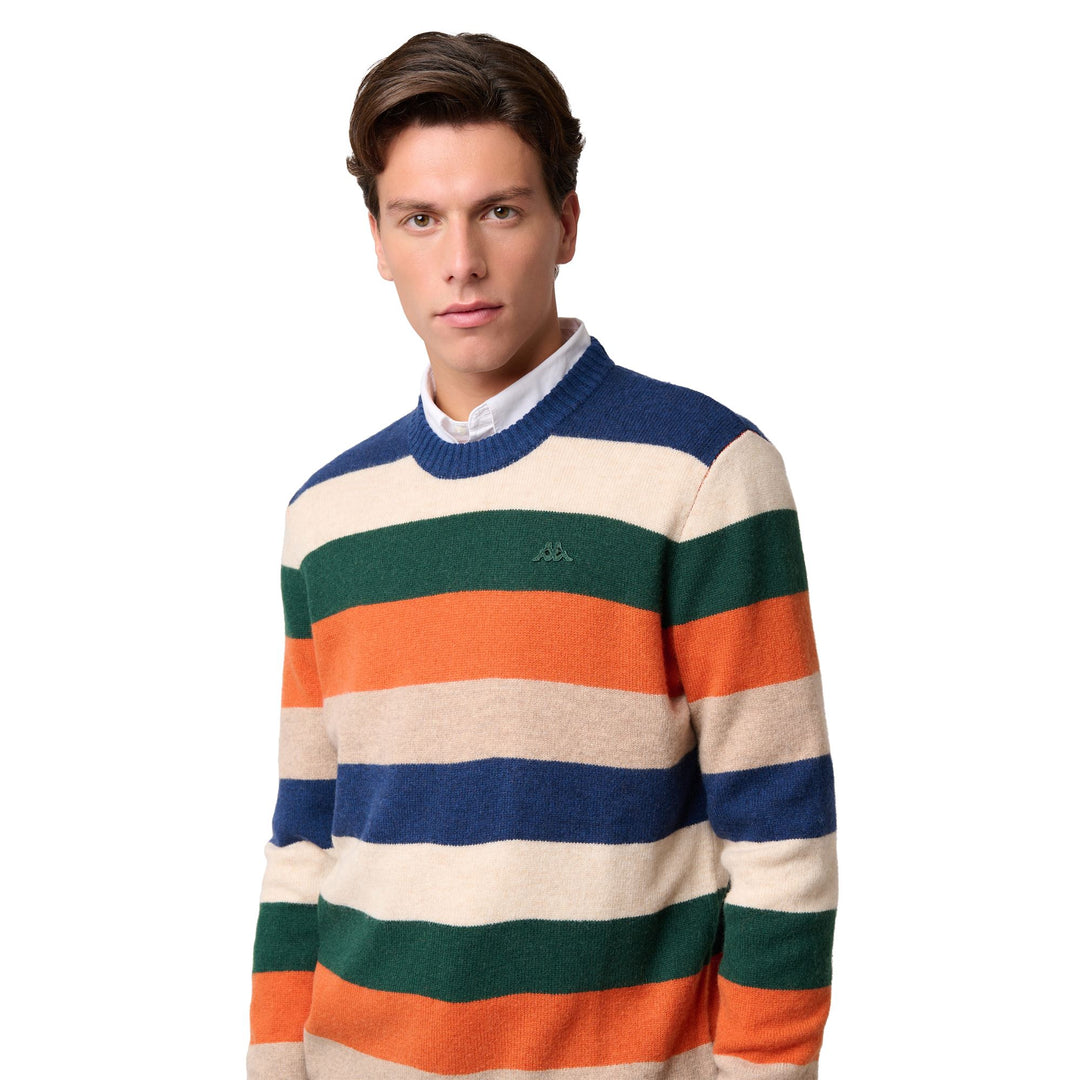 Suéter de punto de lana de cordero a rayas multicolor para hombre azul main