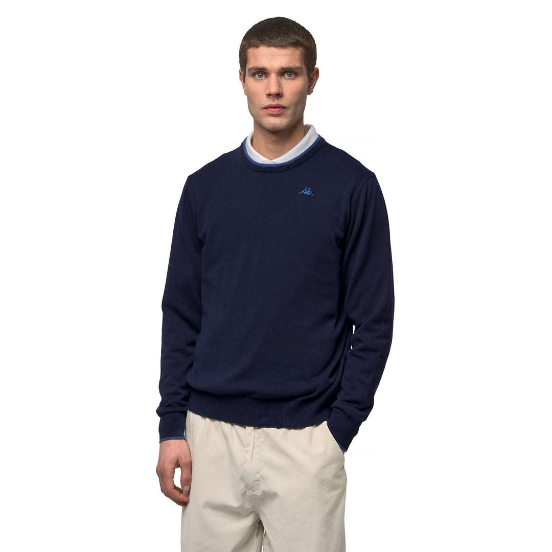 Men's Blue Slim Fit Casual Cotton Pullover 01