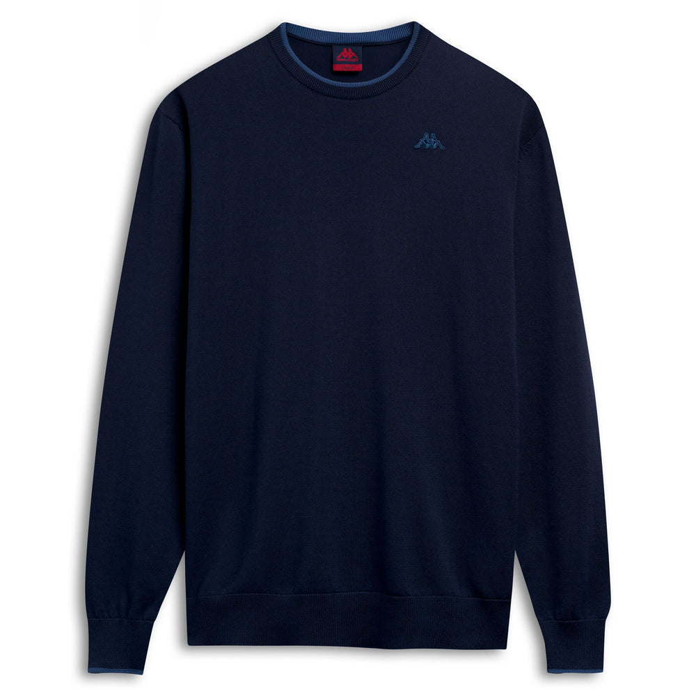 Pull en coton décontracté bleu pour homme, coupe ajustée 02