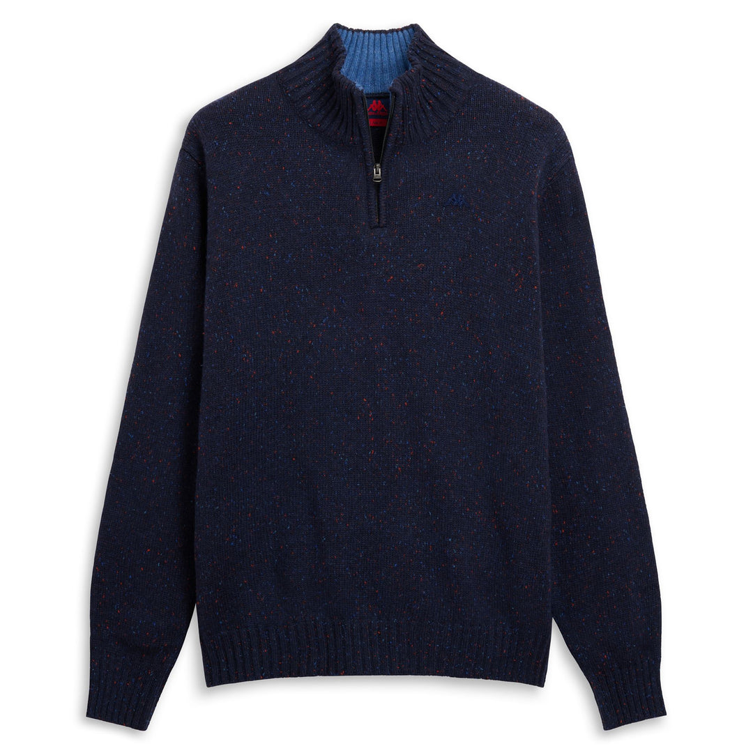 Blue Men's Slim Fit Knit Polo Jacket with Contrast Collar 01