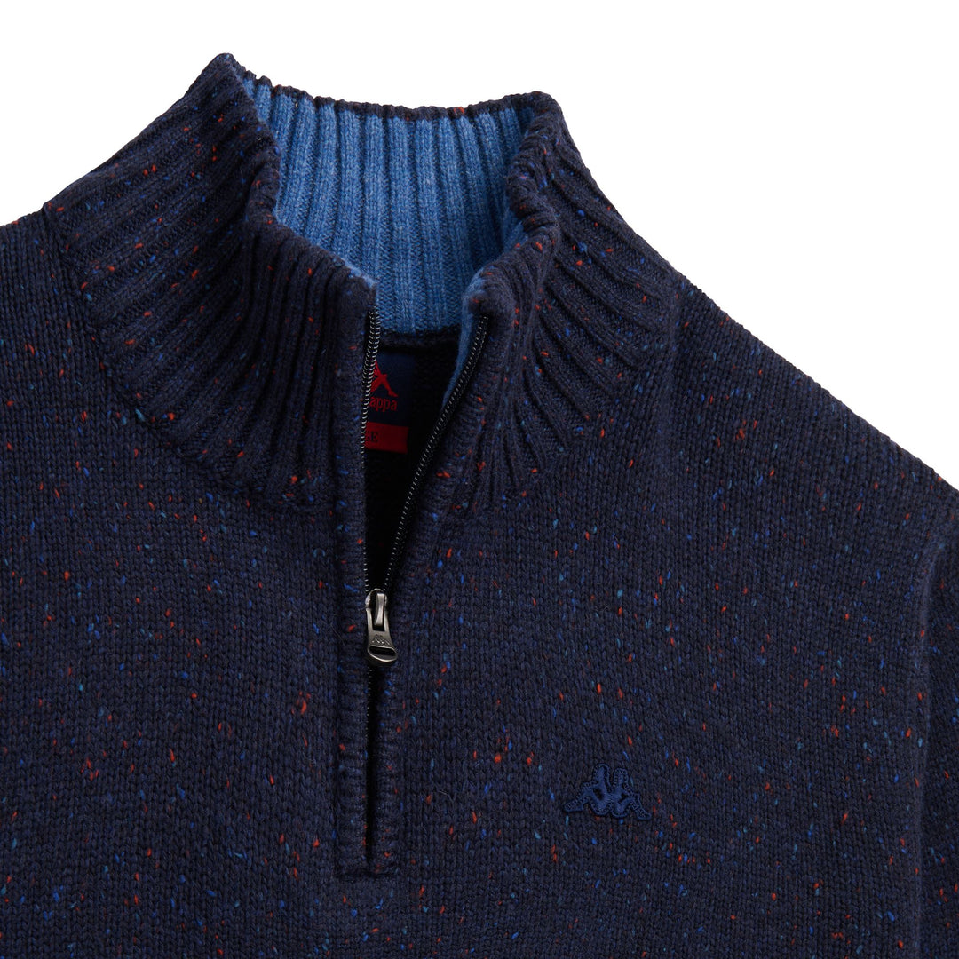 Chaqueta polo de punto azul de corte entallado para hombre con cuello en contraste main