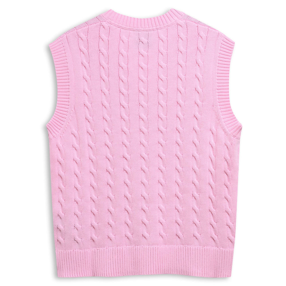 Pink Women's Regular Fit Cable Knit Pullover Vest 02