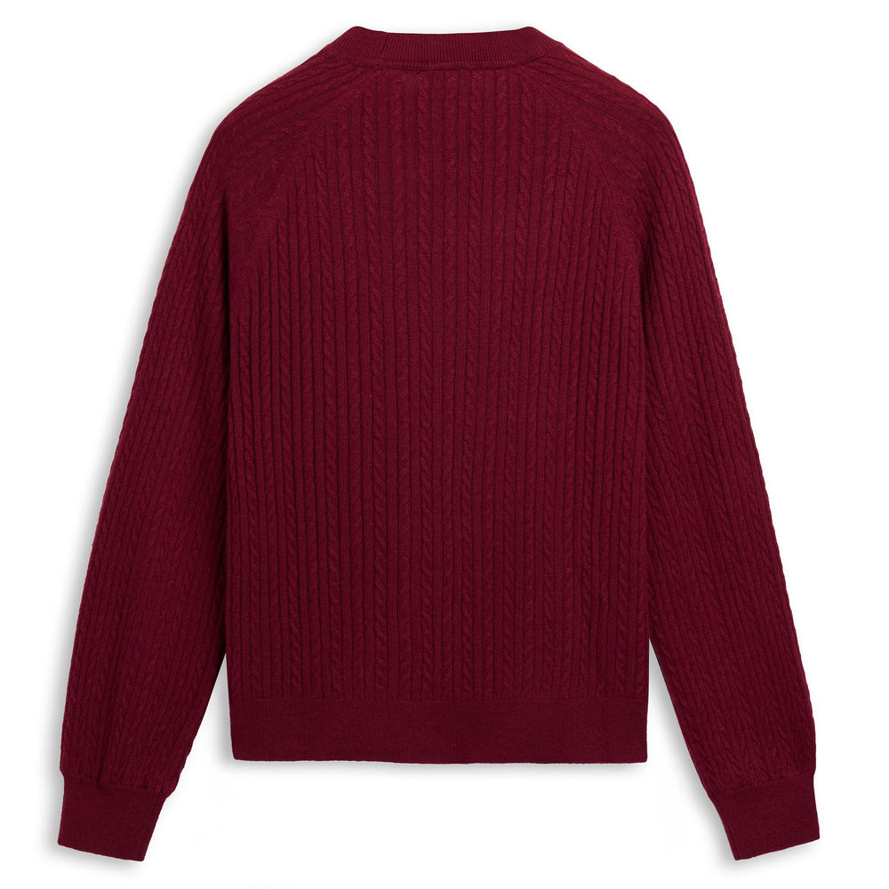 Red Women's Knit Pullover with Puff Sleeves 02