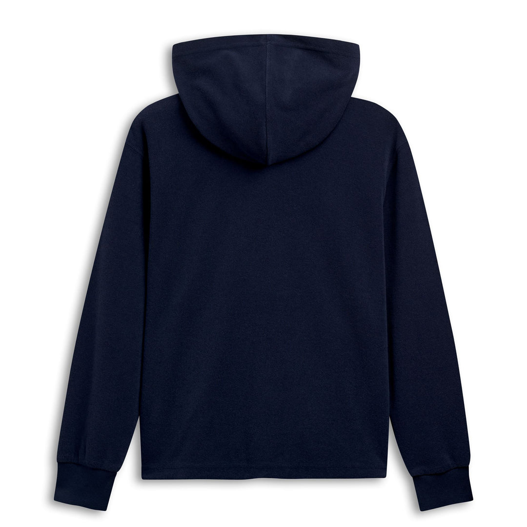 Sweat à capuche décontracté pour femme, coupe classique, en polaire éponge bleue main