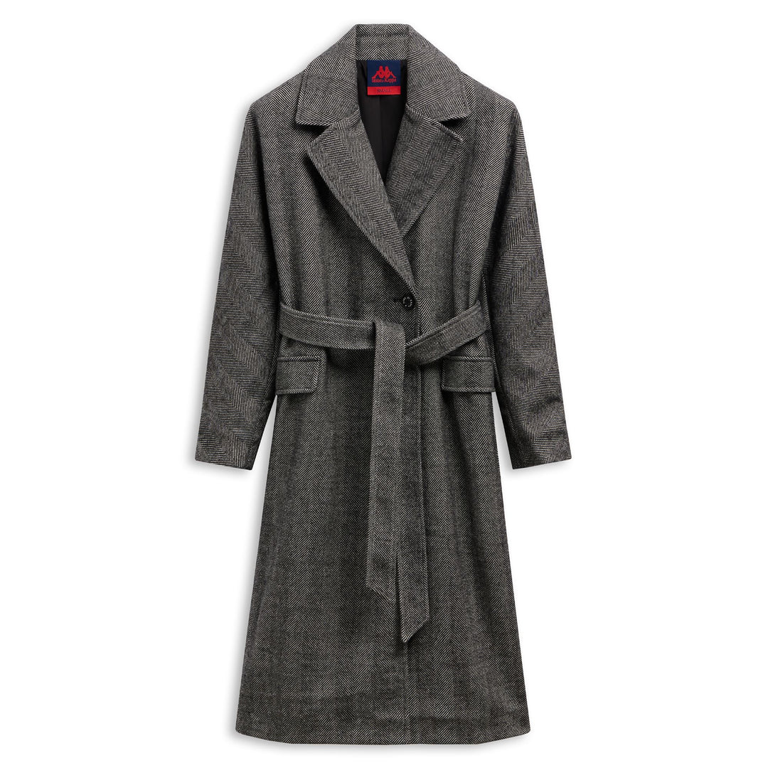 Black Women's Long Double-Breasted Wool Jacket 01