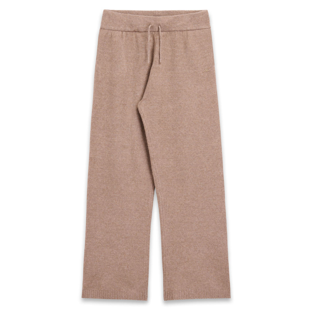 Pantalón deportivo de punto beige para mujer con cordón y bolsillos 01