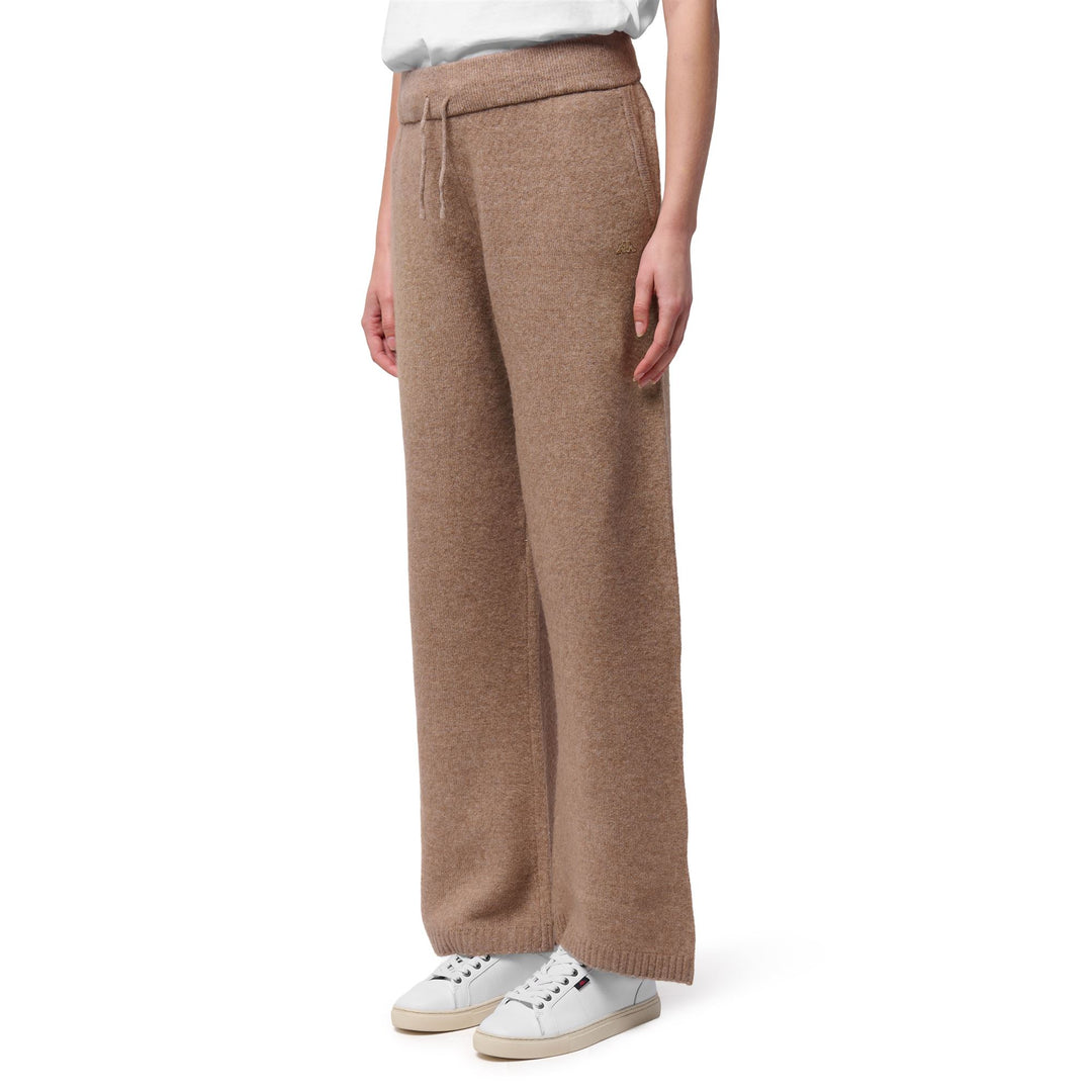 Beige Women's Knitted Sport Trousers with Drawcord and Pockets 01