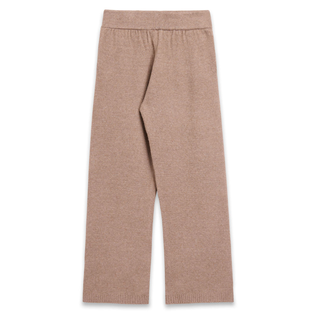Pantalón deportivo de punto beige para mujer con cordón y bolsillos 02
