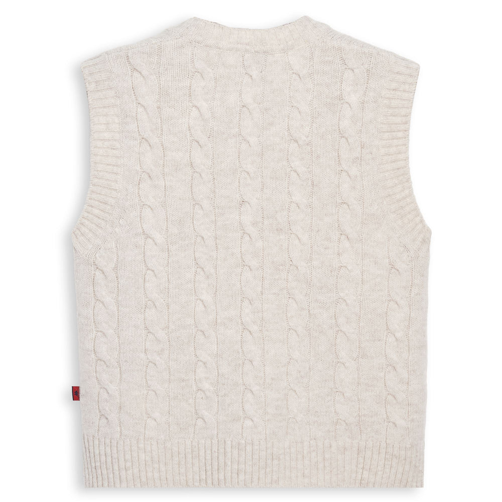 Beige Women's Regular Fit Cable Knit Pullover Vest 02