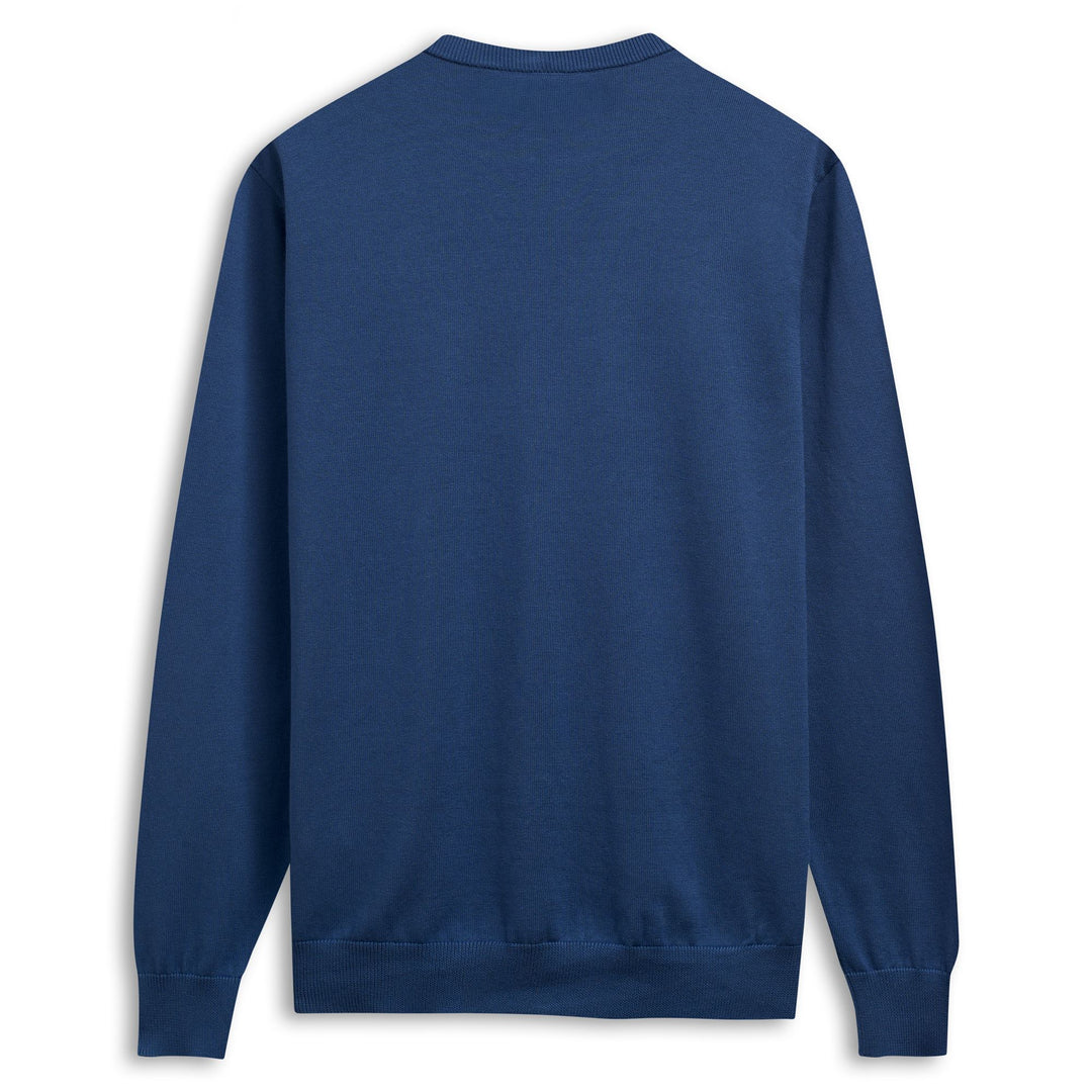 Pull en coton décontracté bleu pour homme, coupe ajustée main