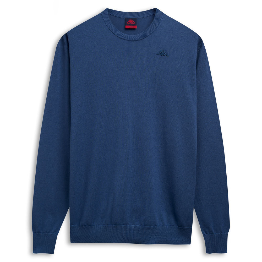 Pull en coton décontracté bleu pour homme, coupe ajustée 02