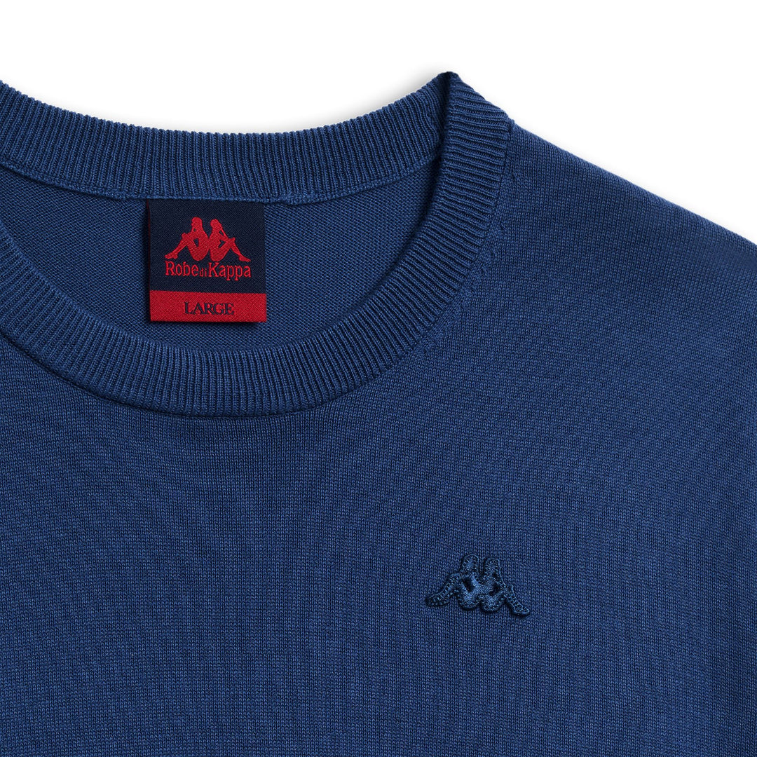 Pull en coton décontracté bleu pour homme, coupe ajustée main