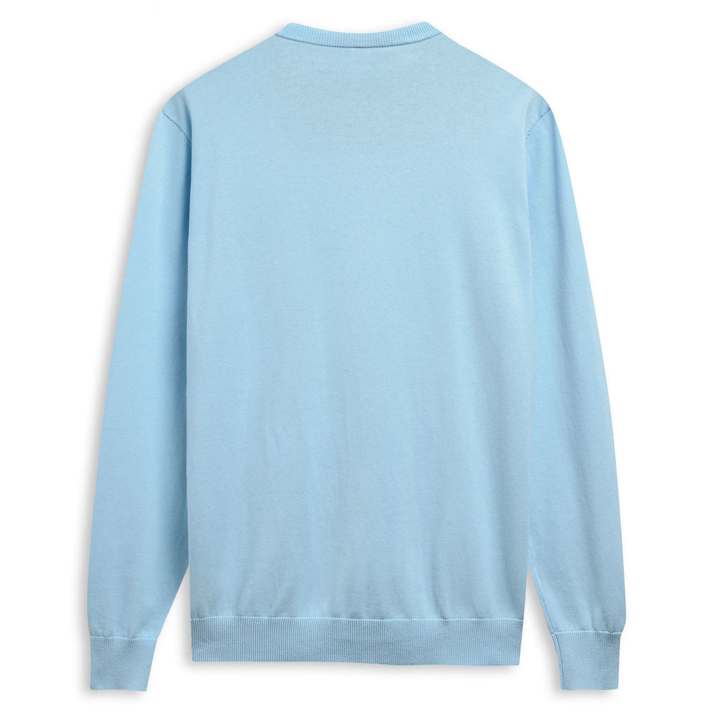 Pull en coton décontracté bleu pour homme, coupe ajustée 02