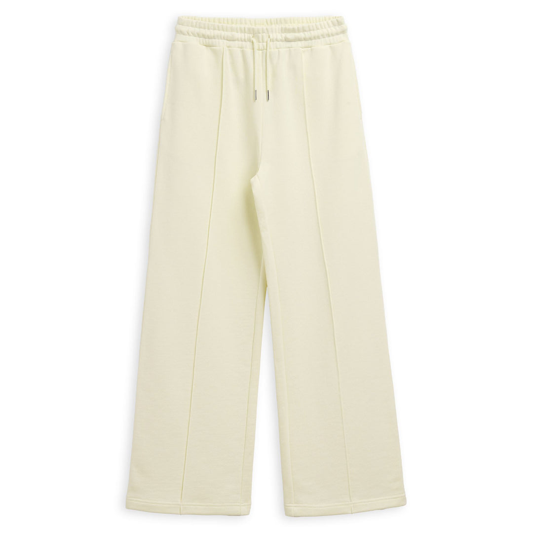 Pantalon beige décontracté pour femme, coupe large, en coton éponge français main