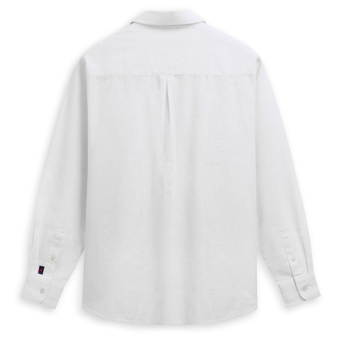 Chemise blanche ample décontractée en coton et lin pour femme main