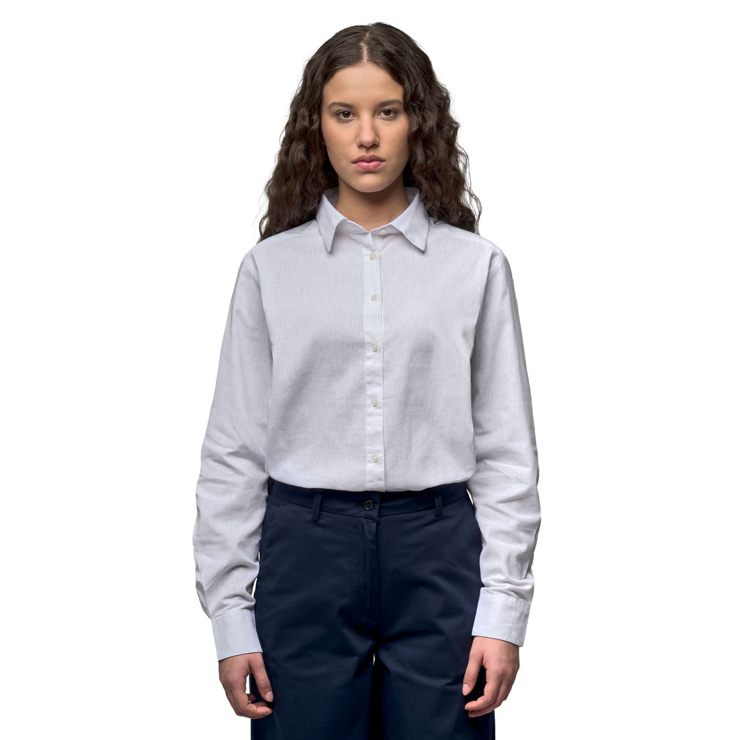Chemise blanche ample décontractée en coton et lin pour femme 01