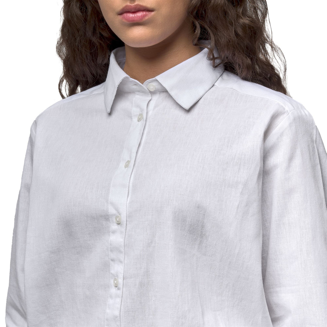 Chemise blanche ample décontractée en coton et lin pour femme main