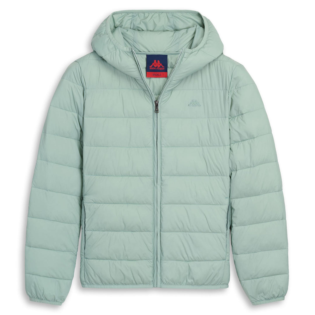 Giacca corta slim fit da donna verde con cappuccio 01