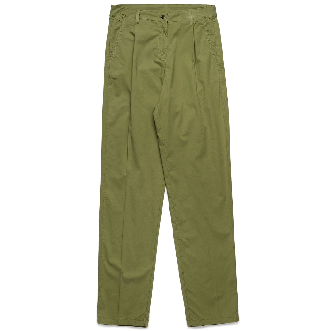 Pantalones chinos ajustados con cintura elástica para mujer en color verde olivino 01