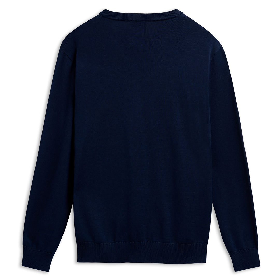 Pull en coton décontracté bleu pour homme, coupe ajustée main
