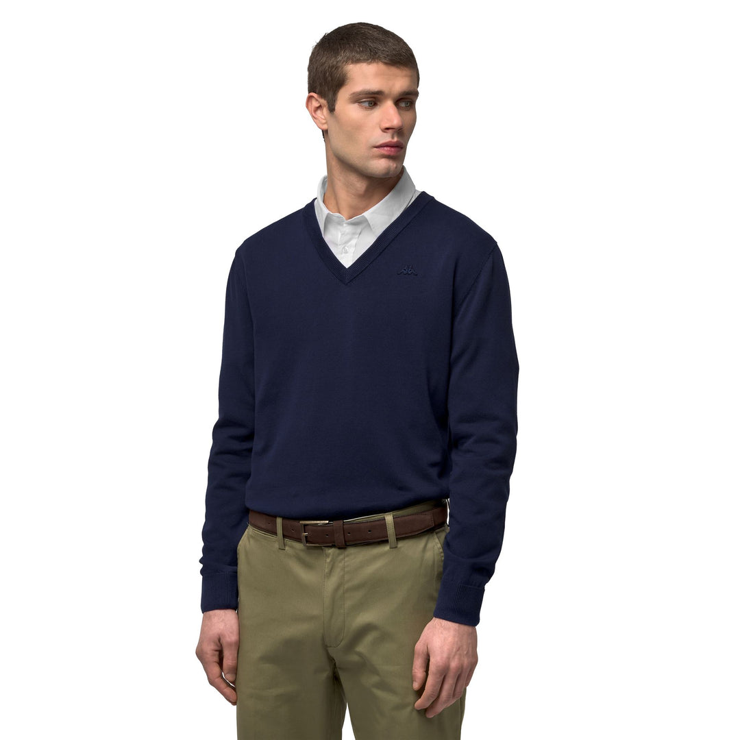 Pull en coton décontracté bleu pour homme, coupe ajustée 01