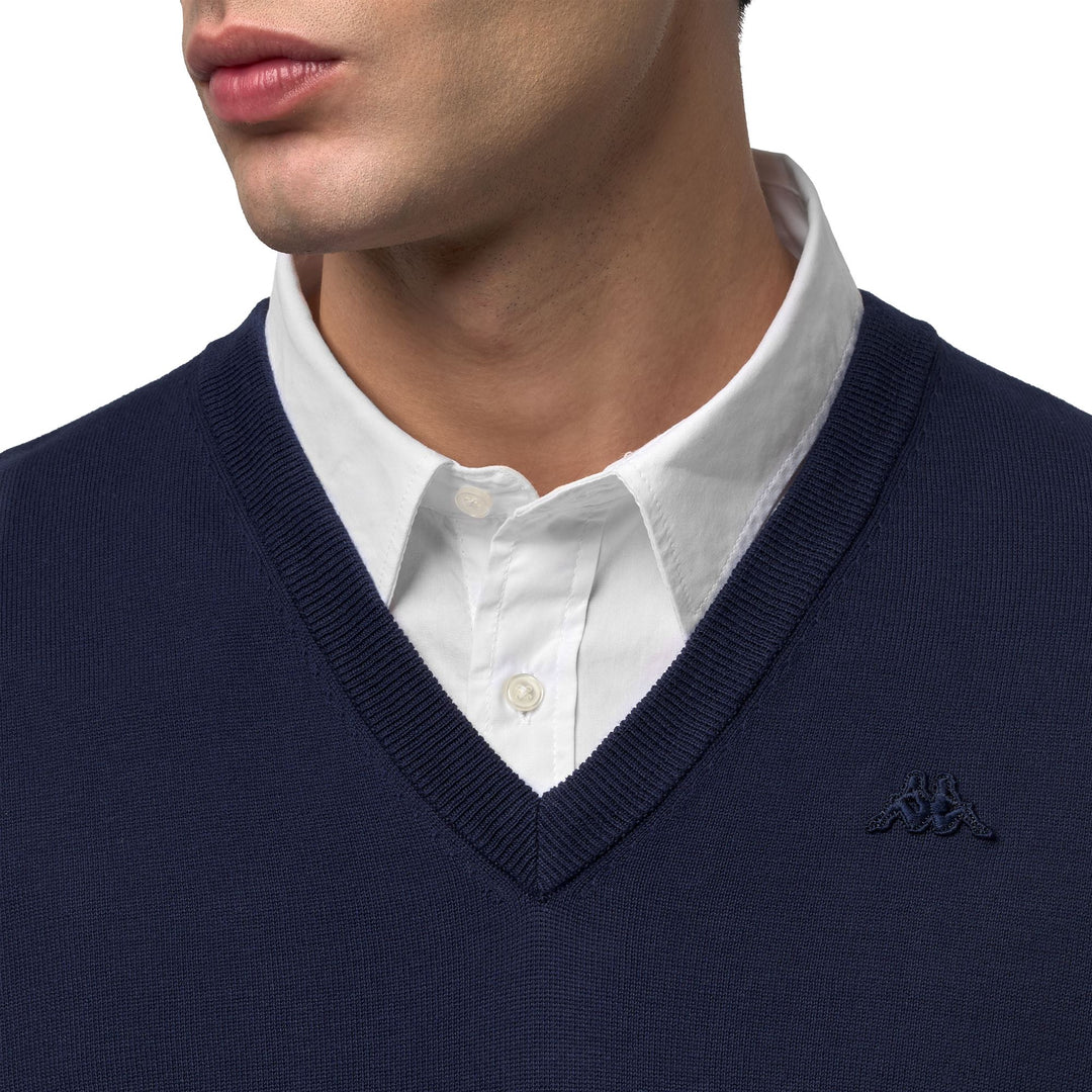 Pull en coton décontracté bleu pour homme, coupe ajustée main