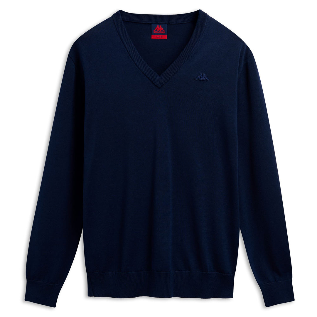 Jersey de punto ajustado con cuello en V de algodón para hombre de Blue Iris 01