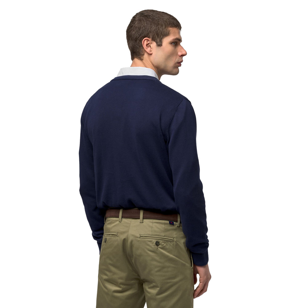 Pull en coton décontracté bleu pour homme, coupe ajustée main